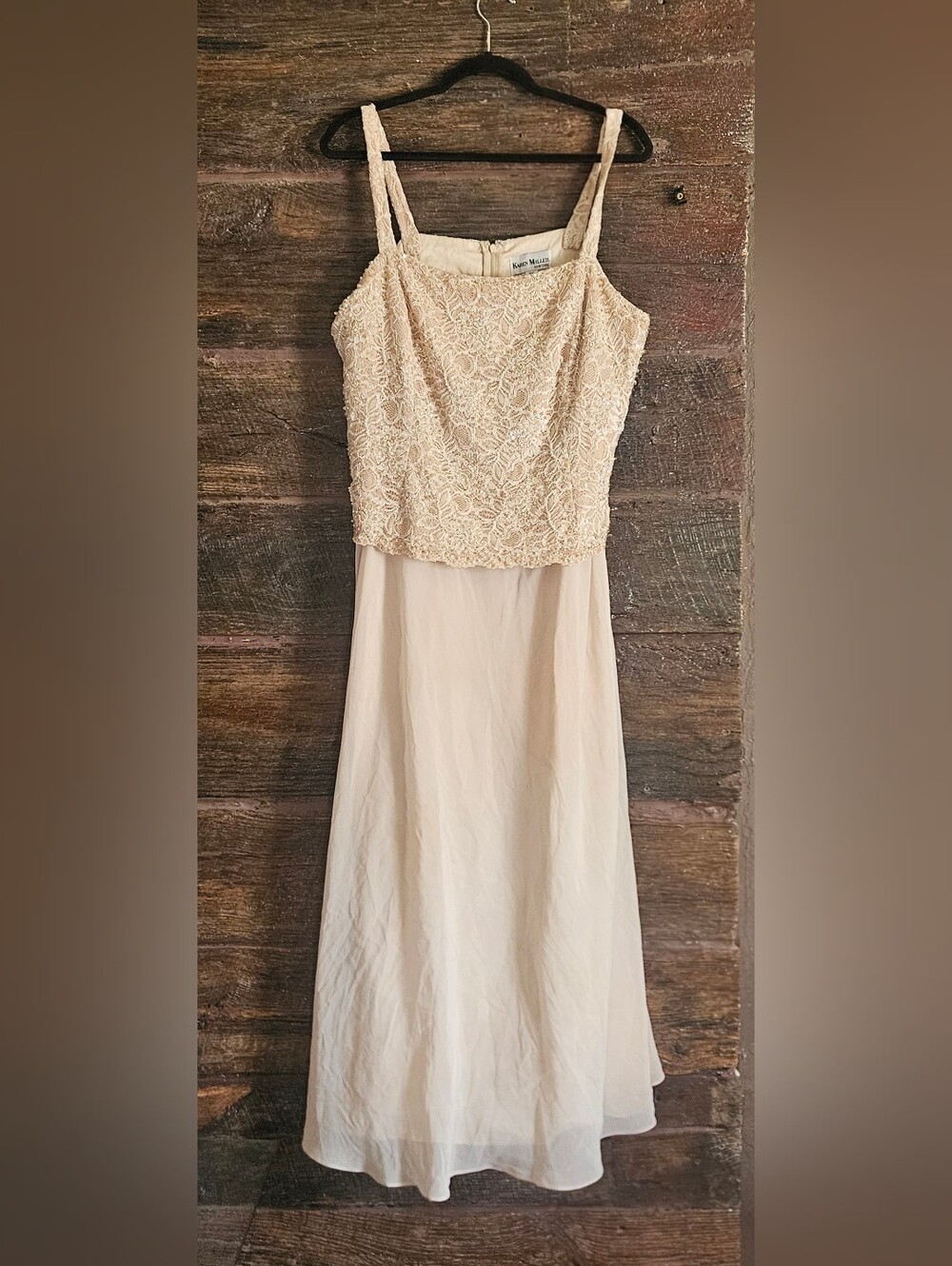 Karen Miller Cream Lace Bodice Midi Dress with Chiffon Skirt